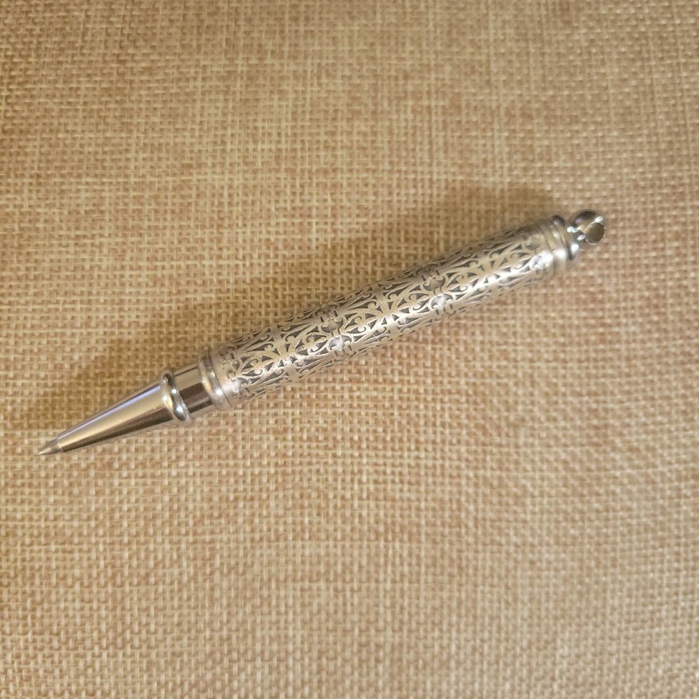 Vintage Sterling Silver Filigree Ballpoint Pen 3.25 Inch Ornate Writing Pendant
